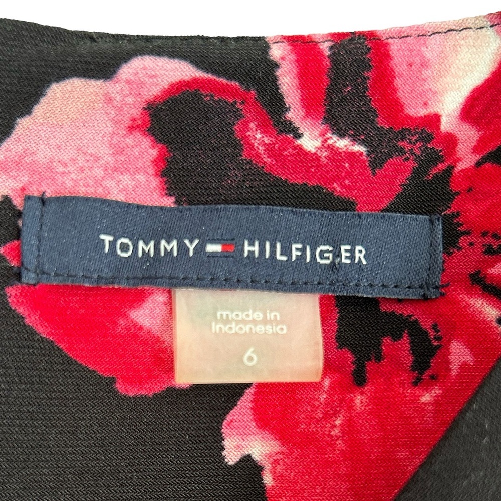 Tommy Hilfiger Black 3/4 Bell Sleeve Ruffle Floral Dress Size 6 - Picture 3 of 7